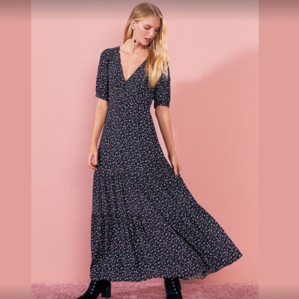 NWT Modcloth Ditsy Floral Maxi Dress Black Size XL